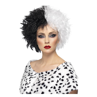 Mustavalkoinen Cruella De Vil -peruukki