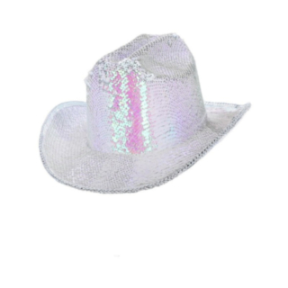 Paljetti Cowboy Hattu Irisoiva Valkoinen