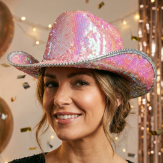 Paljetti Cowboy Hattu Irisoiva Pinkki