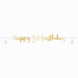 Happy 1st Birthday Kirjainnauha Vaaleanpunainen