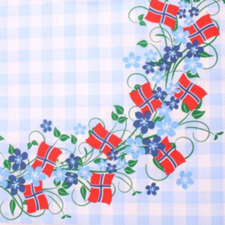 Norjan lippuja ja kukkia -lautasliinat