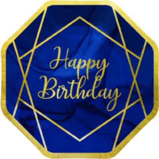 Sinikultaiset Happy Birthday -lautaset