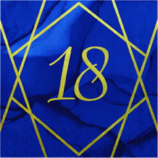 18-vuotisjuhlien sinikultaiset servetit