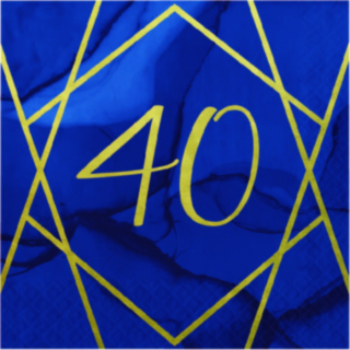 40-vuotisjuhlien sinikultaiset servetit