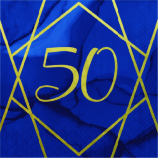 50-vuotisjuhlien sinikultaiset servetit