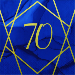 70-vuotisjuhlien sinikultaiset servetit