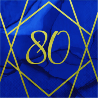 80-vuotisjuhlien sinikultaiset servetit