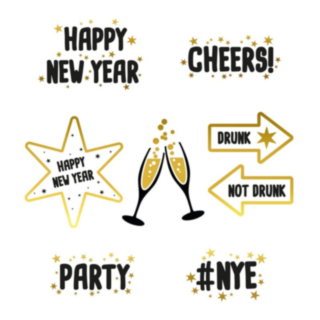 Happy New Year Ikkunatarrat Musta/Kulta