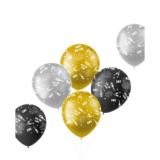 Happy New Year Lateksipallot Musta/Kulta/Hopea