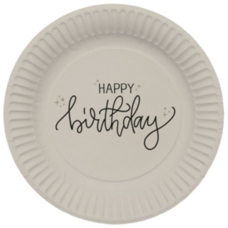 Happy Birthay Pahvilautaset Creme/Musta