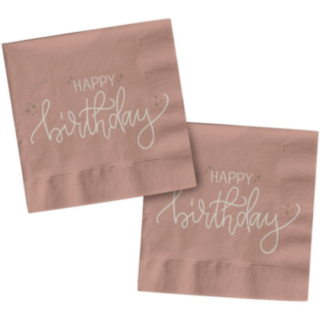 Happy Birthday Servetit Crème Rose