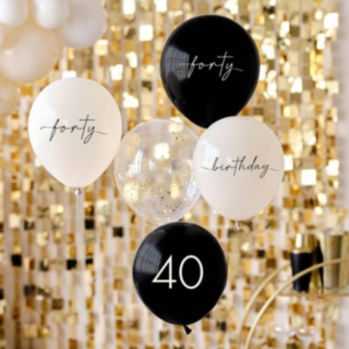 40th Birthday Ilmapallot Mustavalkoinen
