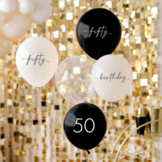 50th Birthday Ilmapallot Mustavalkoinen