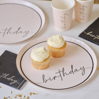 Birthday Lautaset Mustavalkoinen