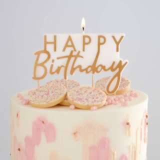 Happy Birthday Kakkukynttilä Kulta/Valkoinen