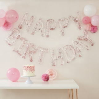 Happy Birthday -konfetti-ilmapallot, vaaleanpunainen