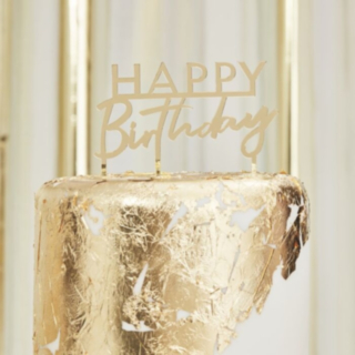 Happy Birthday Akryylinen Kakkukoriste Kulta
