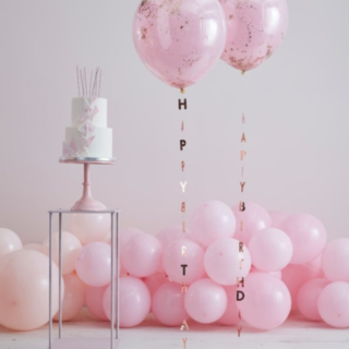 Happy Birthday -ilmapallohäntä ruusukulta