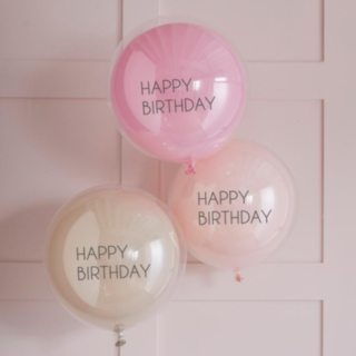 Vaaleanpunaiset Happy Birthday -tuplailmapallot
