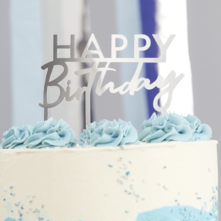 Happy Birthday Akryylinen Kakkukoriste Hopea