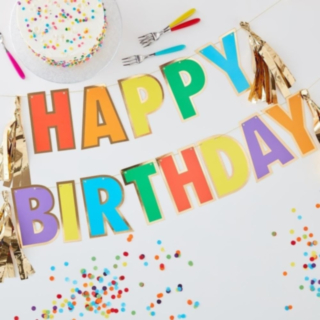 Happy Birthday Kirjainnauha Värikäs/Kulta