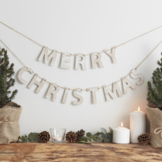 Puinen Merry Christmas -kirjainnauha