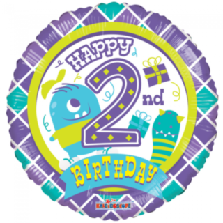 Pyöreä Happy 2nd Birthday Foliopallo Violetti