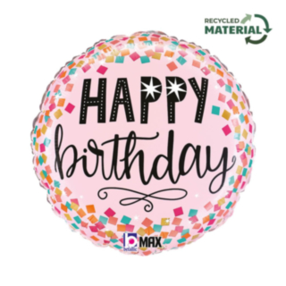 Happy Birthday Konfetti Folioilmapallo Vaaleanpunainen