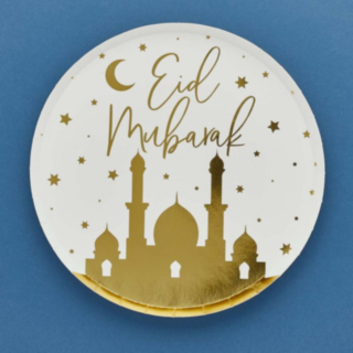 Eid Mubarak -lautaset valkoinen/kulta