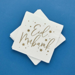 Eid Mubarak -servetit, valkoinen/kultainen