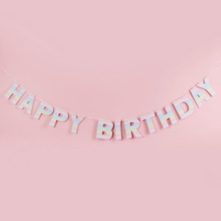Värikäs pastellisävyinen Happy Birthday -ekokirjainnauha