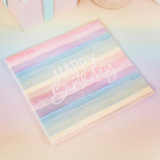 Värikkäät pastellisävyiset Happy Birthday -ekoservetit
