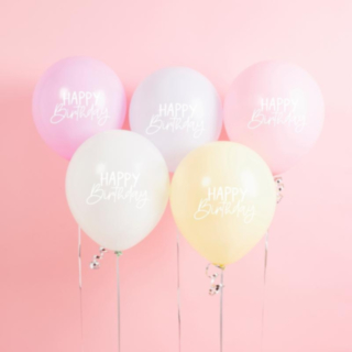 Pastellinväriset Happy Birthday -ekoilmapallot värisekoitus