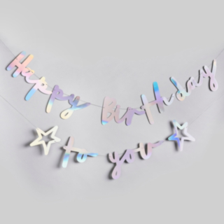 Helmiäishohtoinen Happy Birthday To You -kirjainnauha