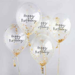 Happy Birthday -konfetti-ilmapallot, kulta