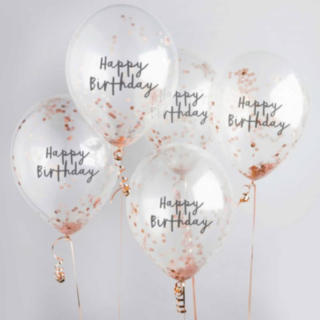 Happy Birthday -konfetti-ilmapallot, ruusukulta