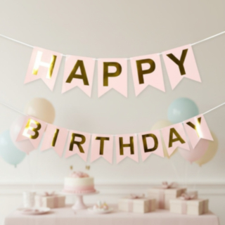 Happy Birthday Koristenauha Vaaleanpunainen/Kulta