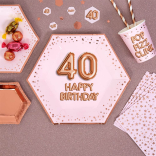 Glitz & Glamour 40-Vuotisjuhlien Pahvilautaset Vaaleanpunainen