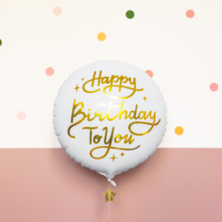 Pyöreä Happy Birthday Foliopallo Valkoinen/Kulta