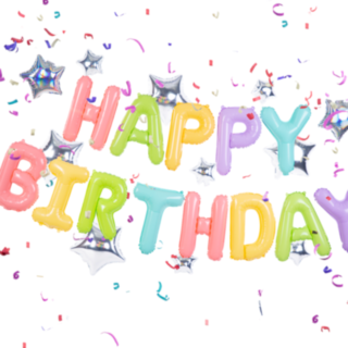 Värikäs pastellisävyinen Happy Birthday -foliopallo