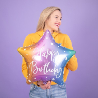 Happy Birthday Tähtifoliopallo Värikäs