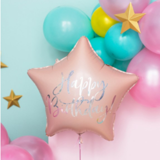 Happy Birthday Tähtifoliopallo Vaaleanpunainen