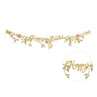 Kukkakoriste Happy Birthday Viirinauha Kulta