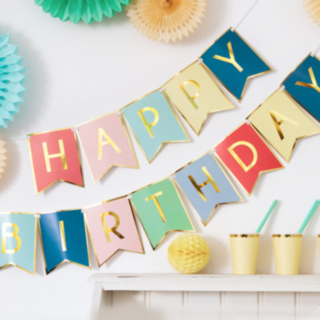 Kultareunainen Happy Birthday Viirinauha