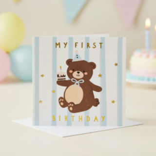 First Birthday Nalle Kortti