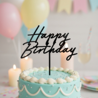 Happy Birthday Akryylikakkukoriste Musta