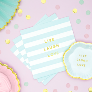 Vaaleansiniset Live Laugh Love -servetit