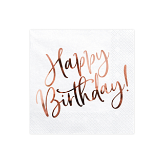 Ruusukultaiset Happy Birthday -servetit