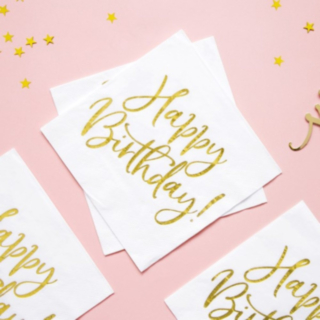 Kultaiset Happy Birthday -servetit