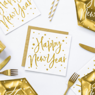 Kultaiset Happy New Year -servetit